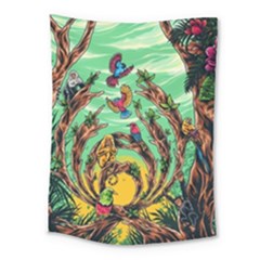 Monkey Tiger Bird Parrot Forest Jungle Style Medium Tapestry by Grandong