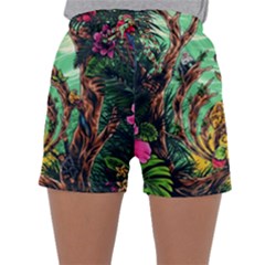 Monkey Tiger Bird Parrot Forest Jungle Style Sleepwear Shorts by Grandong