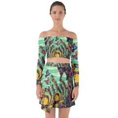 Monkey Tiger Bird Parrot Forest Jungle Style Off Shoulder Top With Skirt Set by Grandong