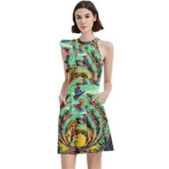 Monkey Tiger Bird Parrot Forest Jungle Style Cocktail Party Halter Sleeveless Dress With Pockets by Grandong