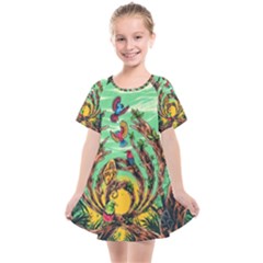 Monkey Tiger Bird Parrot Forest Jungle Style Kids  Smock Dress by Grandong