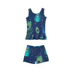 Texture Pattern Green Feather Yellow Peacock Kids  Boyleg Swimsuit by Loisa77