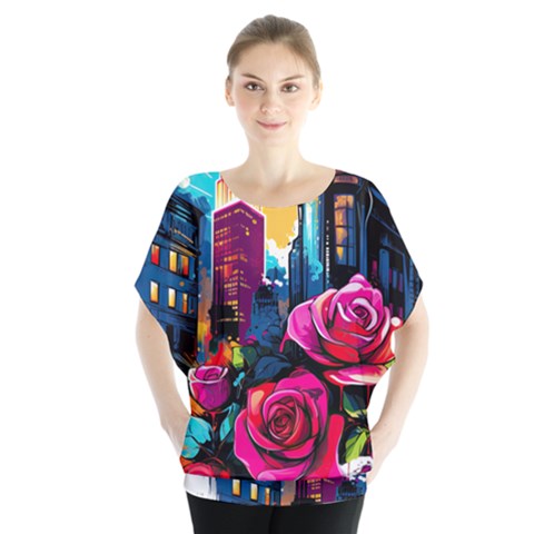 City Rose 2-gigapixel-art-scale-4 00x Batwing Chiffon Blouse by BrightWear