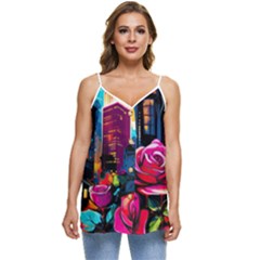 City Rose 2-gigapixel-art-scale-4 00x Casual Spaghetti Strap Chiffon Top by BrightWear