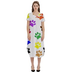 Pawprints Paw Prints Paw Animal T-shirt Midi Dress With Pockets by Apen