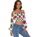 Strawberries Pineapples Fruits Long Sleeve Crinkled Weave Crop Top View3