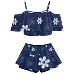 Blue Background Abstract Seamless Kids  Off Shoulder Skirt Bikini by Loisa77