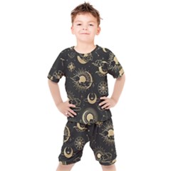 Asian Seamless Pattern With Clouds Moon Sun Stars Vector Collection Oriental Chinese Japanese Korean Kids  T-shirt And Shorts Set by Perong