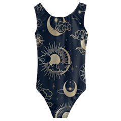 Asian Seamless Pattern With Clouds Moon Sun Stars Vector Collection Oriental Chinese Japanese Korean Kids  Cut-out Back One Piece Swimsuit by Perong