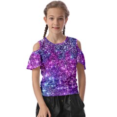 Purple Violet Glitter Galaxy Nebula Space Pattern Kids  Butterfly Cutout T-shirt by Perong