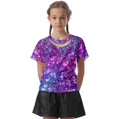 Purple Violet Glitter Galaxy Nebula Space Pattern Kids  Front Cut T-shirt by Perong