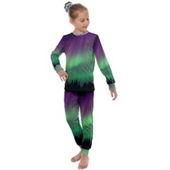 Northern Lights Green Aurora Borealis Kids  Long Sleeve Set  by Perong