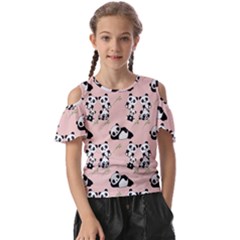 Cute Panda Animal Pattern Kids  Butterfly Cutout T-shirt by Perong