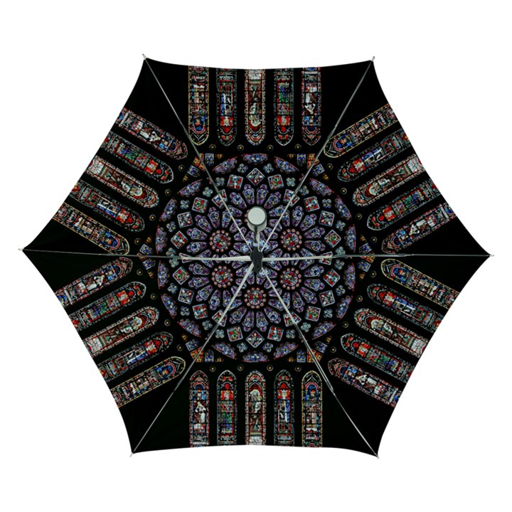 Chartres Cathedral Notre Dame De Paris Stained Glass Automatic Folding Umbrella with Case (Small)