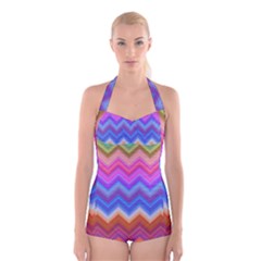 Pattern Chevron Zigzag Background Boyleg Halter Swimsuit  by Grandong