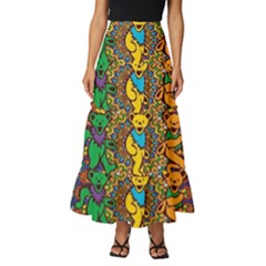 Dead Dancing Bears Grateful Dead Pattern Tiered Ruffle Maxi Skirt by Grandong