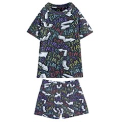 Time Nonlinear Curved Undirected Kids  Swim T-shirt And Shorts Set by Paksenen