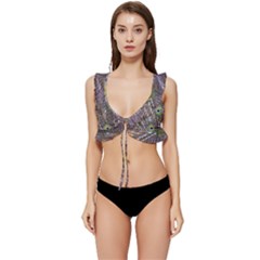 Peacock Bird Feathers Plumage Peacock Low Cut Ruffle Edge Bikini Top by Perong