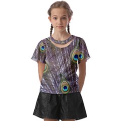 Peacock Bird Feathers Plumage Peacock Kids  Front Cut T-shirt by Perong