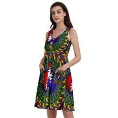 Grateful Dead Bear Pattern Sleeveless Dress With Pocket by Maspions