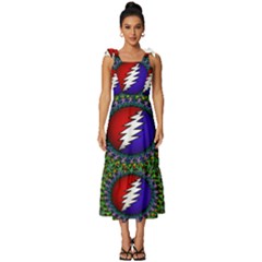 Grateful Dead Bear Pattern Tie-strap Tiered Midi Chiffon Dress by Maspions