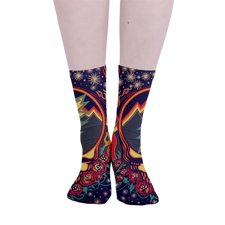 Grateful Dead Steal Your Face Deadhead Hippie Logo Music Smooth Crew Length Tube Socks