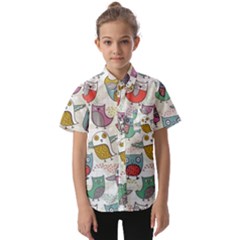 Owl Animal Bird Pattern Kids  Short Sleeve Shirt by Perong