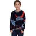 Night In The Ocean Red Waves Art Moon Dark Japanese Wave Kids  Crewneck Sweatshirt View1