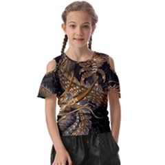 Japanese Dragon Pentagram Kids  Butterfly Cutout T-shirt by Perong