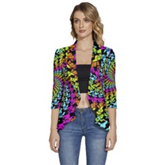 3d Grateful Dead 90 s Neon Dancing Bears Women s 3/4 Sleeve Ruffle Edge Open Front Jacket by Perong