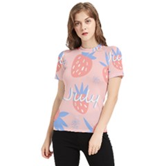 July Summer Strawberry Pink Berry Women s Short Sleeve Rash Guard by Grandong