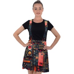 Tech Technology Pattern Velvet Suspender Skater Skirt by Salmanaz77