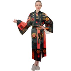 Tech Technology Pattern Maxi Velvet Kimono by Salmanaz77