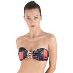 Tech Technology Pattern Twist Bandeau Bikini Top by Salmanaz77