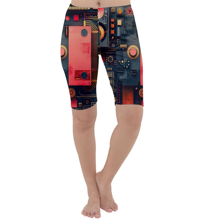 Tech Technology Pattern Cropped Leggings 