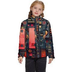 Tech Technology Pattern Kids  Puffer Bubble Jacket Coat by Salmanaz77