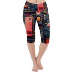 Tech Technology Pattern Lightweight Velour Cropped Yoga Leggings by Salmanaz77