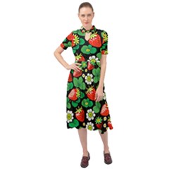 Strawberries Pattern Keyhole Neckline Chiffon Dress by Salmanaz77