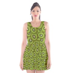 Kiwi Fruit Pattern Green Background Scoop Neck Skater Dress by Paksenen