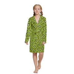 Kiwi Fruit Pattern Green Background Kids  Long Sleeve Velvet Lounge Robe by Paksenen