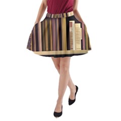 Books Bookshelves Office Fantasy Background Artwork Book Cover Apothecary Book Nook Literature Libra A-line Pocket Skirt by Posterlux