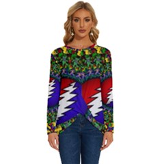 Grateful Dead Bear Pattern Long Sleeve Crew Neck Pullover Top by Maspions