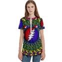 Grateful Dead Bear Pattern Women s Zip Front V-Neck Short Sleeve Casual Top Pocket Shirt View1