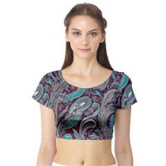 Seamless Pattern Paisley Decorative Short Sleeve Crop Top by Paksenen