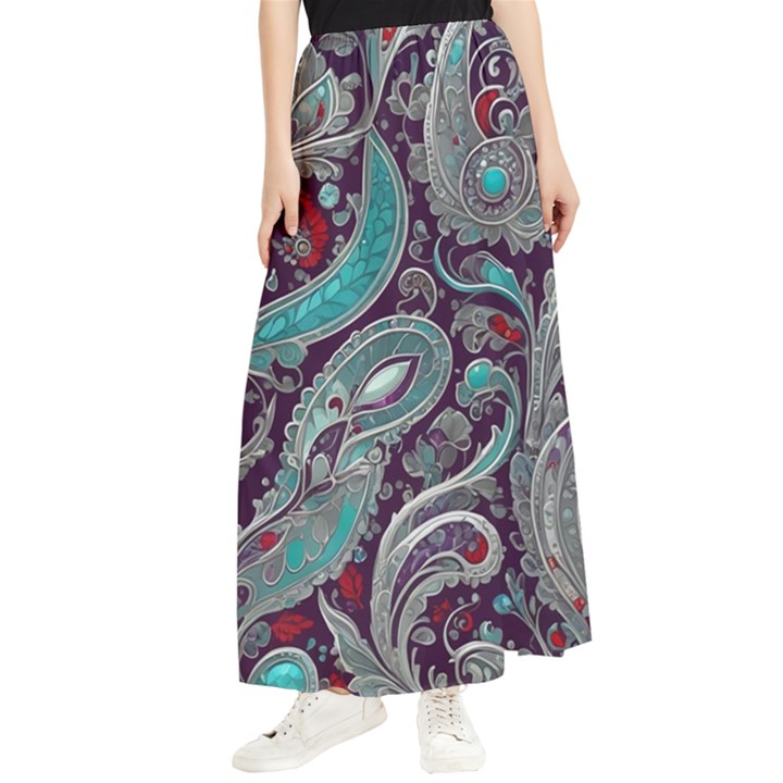 Seamless Pattern Paisley Decorative Maxi Chiffon Skirt