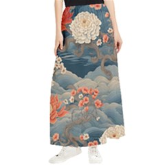 Seamless Pattern Chinoiserie Flowers Maxi Chiffon Skirt by Paksenen