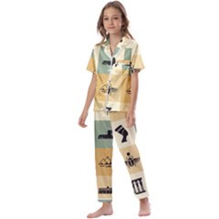 Egyptian Flat Style Icons Kids  Satin Short Sleeve Pajamas Set by Bedest