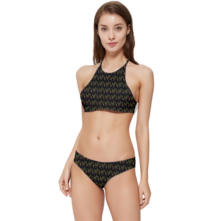 Fern Pattern 2 Black Banded Triangle Bikini Set