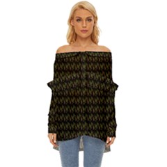 Fern Pattern 2 Black Off Shoulder Chiffon Pocket Shirt by snowwhitegirl