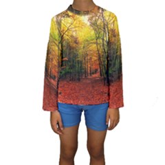 Forest Woods Autumn Nature Kids  Long Sleeve Swimwear by Proyonanggan